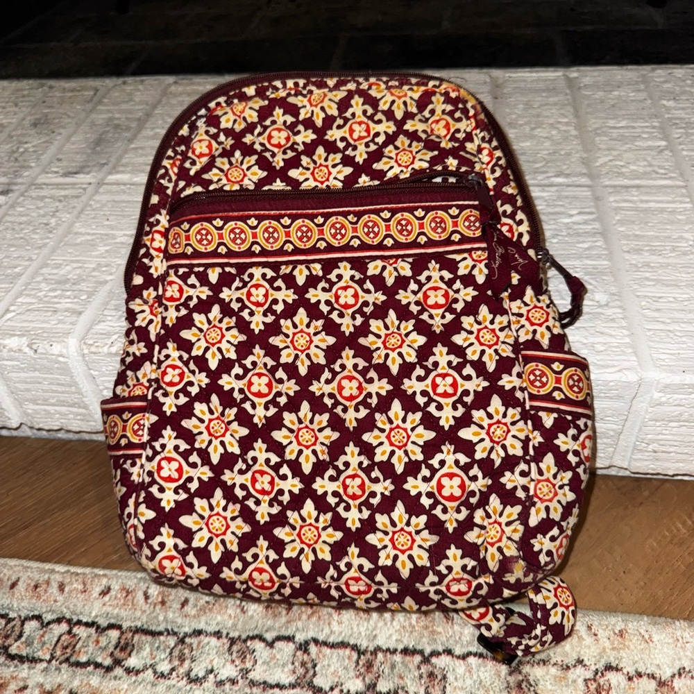 Vera Bradley Red and Yellow Backpack with Intricate Design